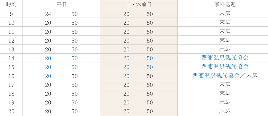 ［西浦駅］無料送迎バス時刻表